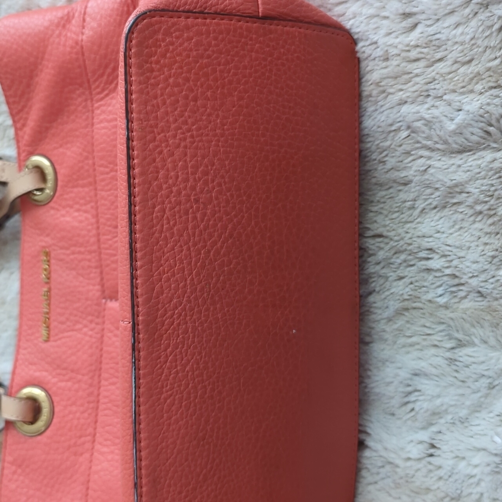 Michael Kors Peachy Pink Pebbled Leather Shoulder Tote Bag Purse Many Pockets - Picture 6 of 16